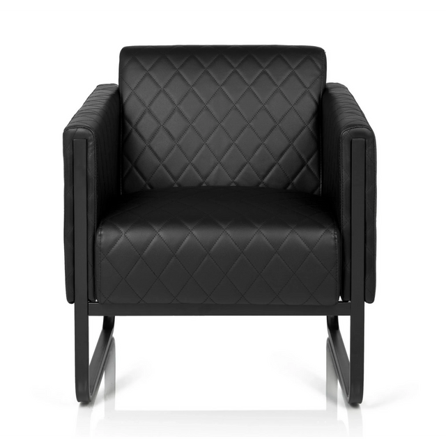 Black Upholstered armchair ARUBA BLACK with diamond stitching and sled base by hjh OFFICE