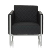 Black Upholstered armchair ARUBA STEP with quilted cover and silver-coloured frame by hjh OFFICE