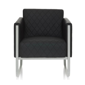 Black Upholstered armchair ARUBA STEP with quilted cover and silver-coloured frame by hjh OFFICE