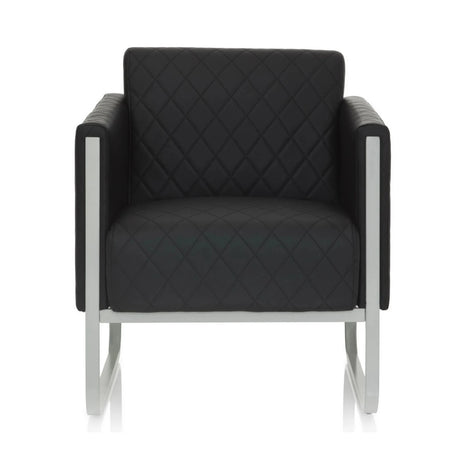 Black Upholstered armchair ARUBA STEP with quilted cover and silver-coloured frame by hjh OFFICE
