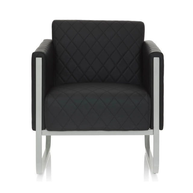 Black Upholstered armchair ARUBA STEP with quilted cover and silver-coloured frame by hjh OFFICE