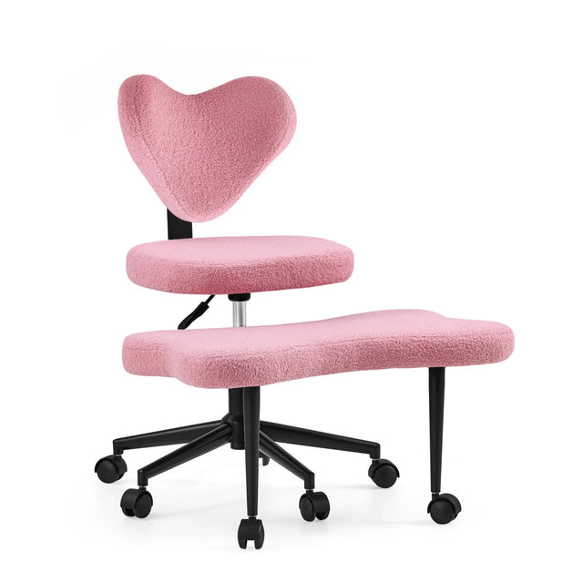 Asanasit office chair with pink bouclé cover, integrated footrest and black caster base by hjh LIVING