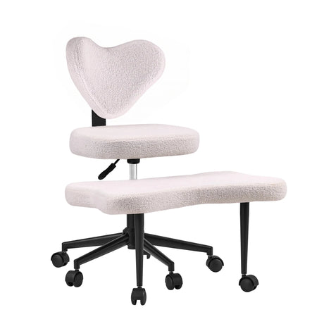 Asanasit office chair with white bouclé upholstery, curved backrest and black five-star base on castors by hjh LIVING
