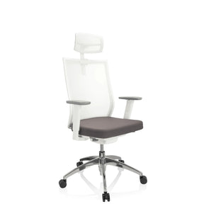 Professional Office Chair ASPEN WHITE PRO in grey and white with mesh back and headrest by hjh OFFICE