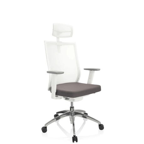 Professional Office Chair ASPEN WHITE PRO in grey and white with mesh back and headrest by hjh OFFICE