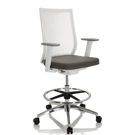 Grey Counter chair ASPEN WORK W with white mesh back and a chrome footrest by hjh OFFICE