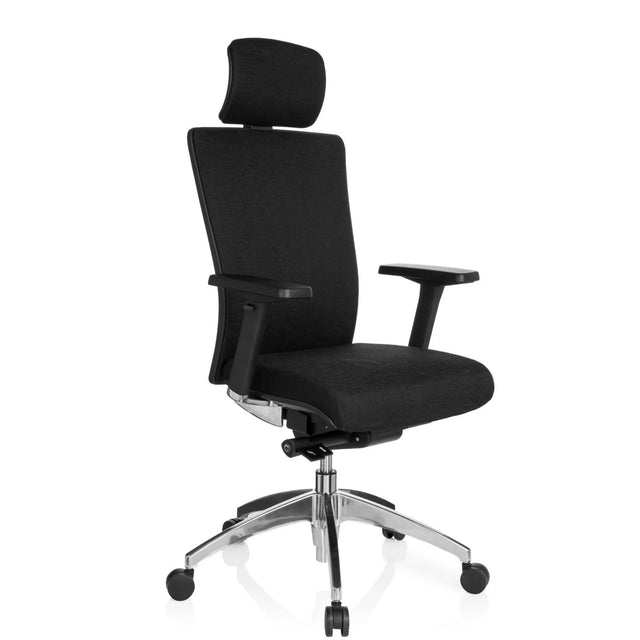 Black Professional Office Chair ASTRA LUX with fabric cover, headrest and glossy base by hjh OFFICE