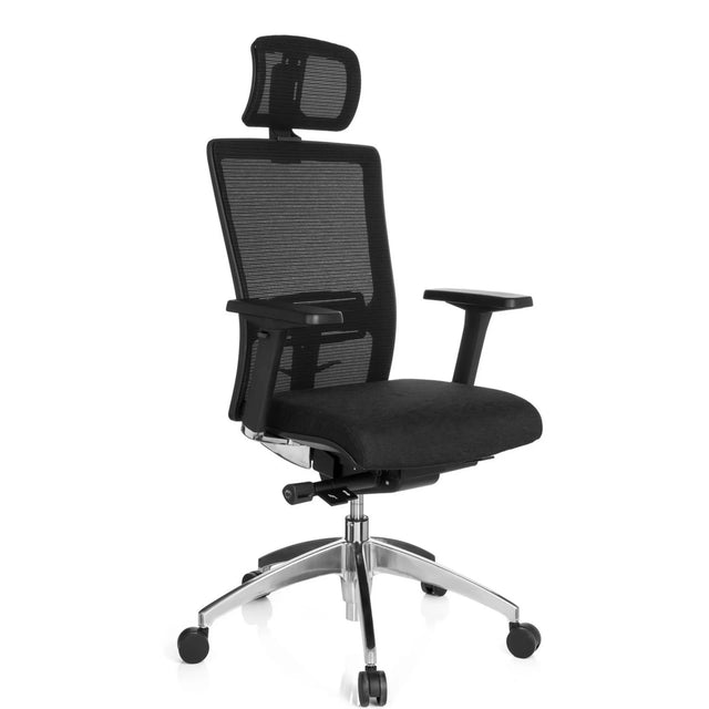 Professional Office Chair ASTRA LUX with black mesh cover, fabric seat and headrest by hjh OFFICE