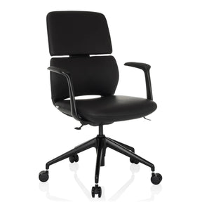 Black Professional Office Chair ATMOS DESIGNER with leather upholstery, armrests and five castors by hjh OFFICE