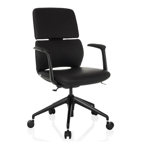 Black Professional Office Chair ATMOS DESIGNER with leather upholstery, armrests and five castors by hjh OFFICE