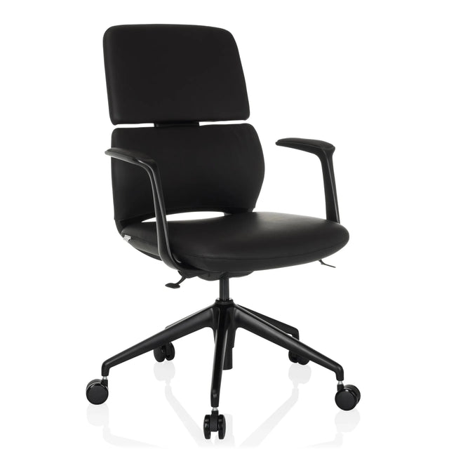Black Professional Office Chair ATMOS DESIGNER with leather upholstery, armrests and five castors by hjh OFFICE