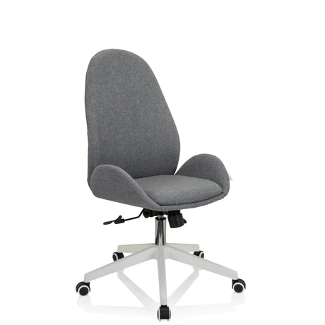 Home Office Chair AVEA I with grey fabric upholstery and white caster base by hjh OFFICE