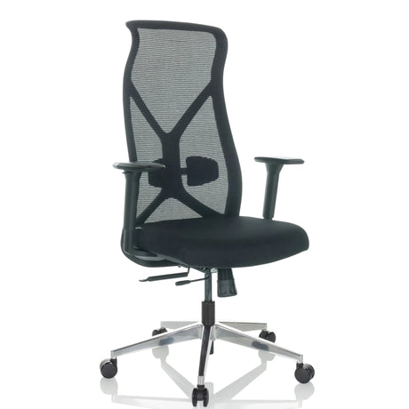 Professional Office Chair AZURRO B in black with mesh backrest and polished base by hjh OFFICE
