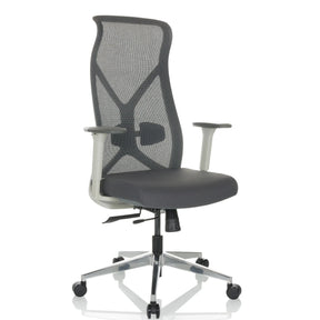 Grey Professional Office Chair AZURRO WHITE with mesh backrest and polished star base by hjh OFFICE