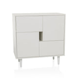 White Chest of drawers LYKKJA with asymmetrical front division and four feet by hjh LIVING – 360-degree view (front view 15°)