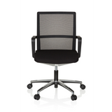 Black Professional Office Chair MOVE-TEC NET 3D with mesh back and a five-caster base by hjh OFFICE – 360-degree view (front view 0°)