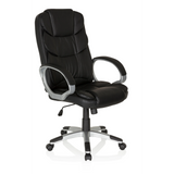 Schwarzer Homeoffice Chefsessel RELAX BY155 mit Armlehnen und Fußkreuz mit fünf Rollen von MyBuero – 360-Grad-Ansicht (schräge Frontansicht 40°)