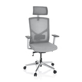 Grey Professional Office Chair BRETON PRO W with mesh back, headrest and five-caster base by hjh OFFICE – 360-degree view (front view 20°)