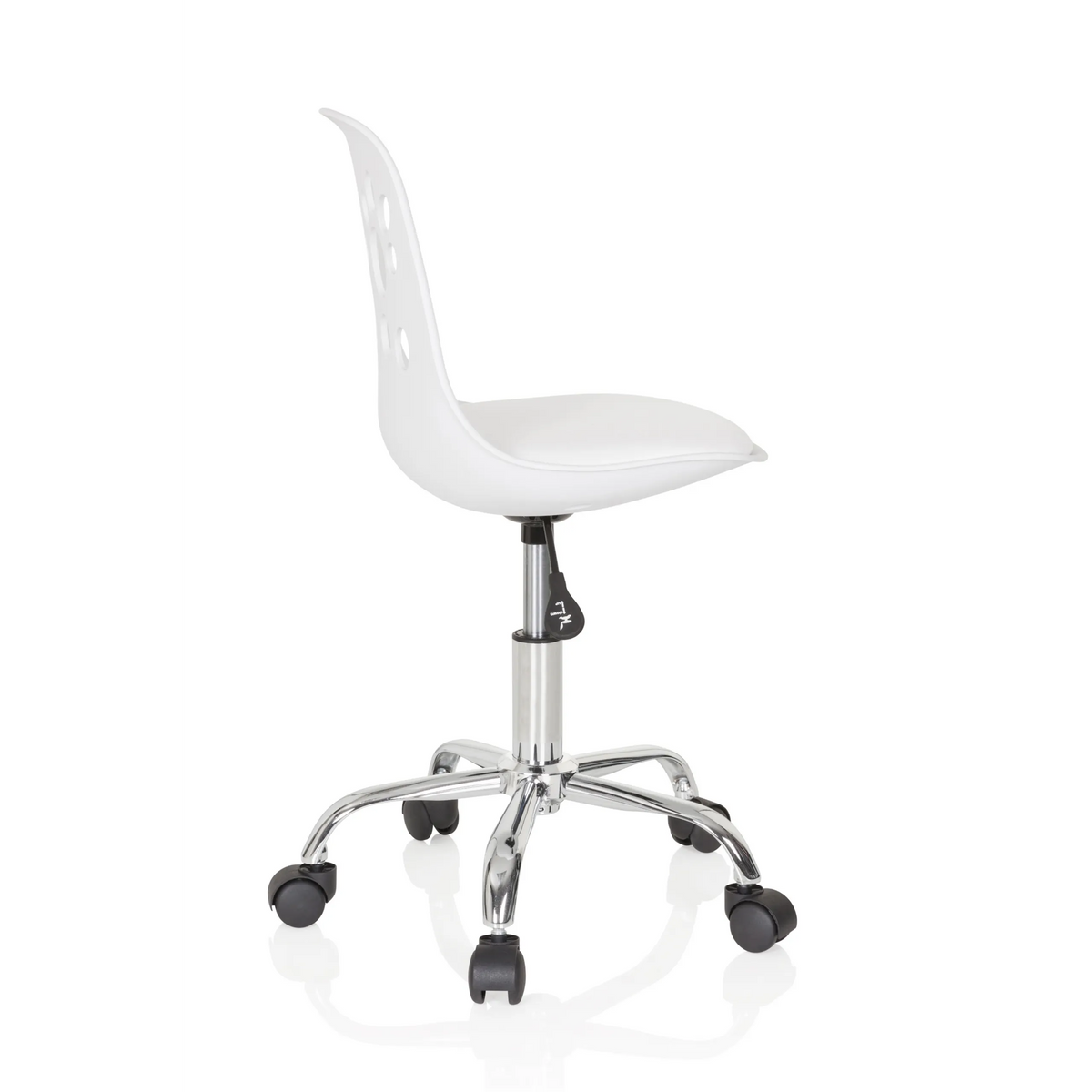 White Swivel Chair – Children FANCY I with paw print design and five-caster base by hjh OFFICE – 360-degree view (side profile 100°)
