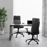 Two black ARTON 30 Home Office Chairs at a desk by hjh OFFICE