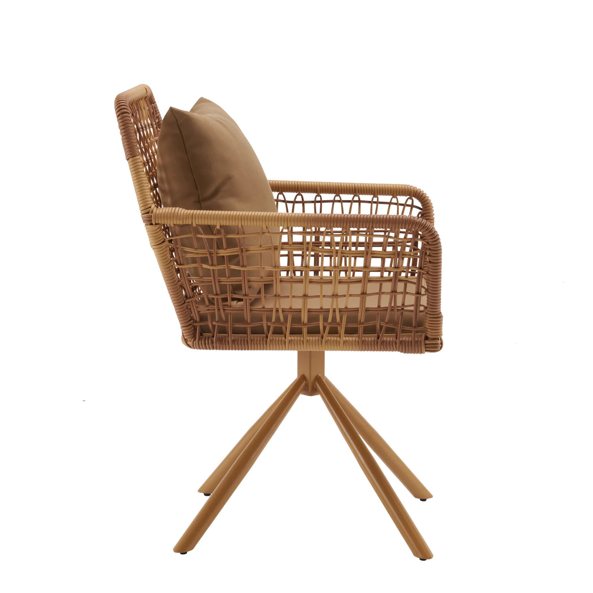 Brown upholstered chair Tavaro Korvik with woven structure, cushion and four splayed legs by hjh LIVING