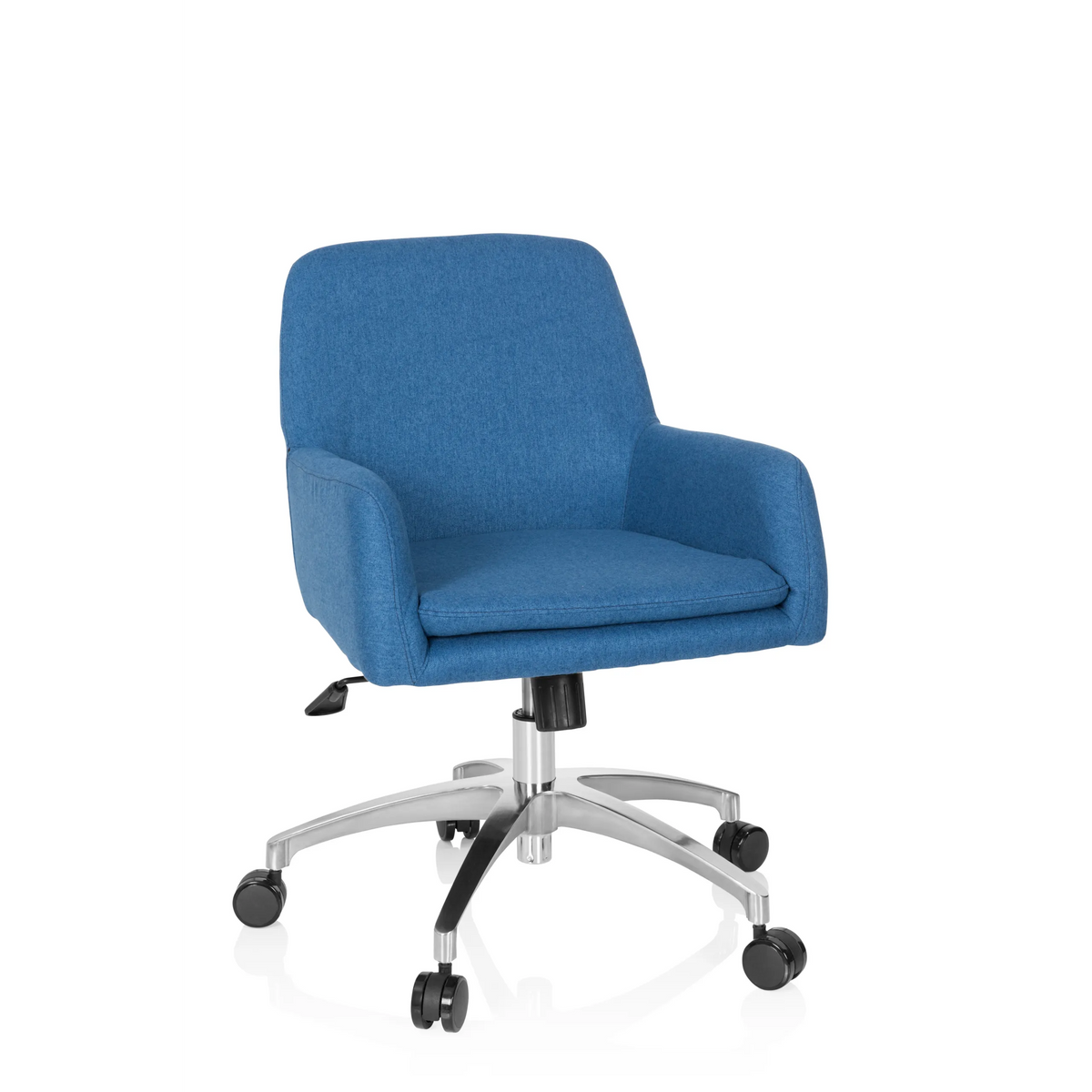 Blue Home Office Chair SHAKE 400 with armrests and five-caster base by hjh OFFICE – 360-degree view (front view 20°)
