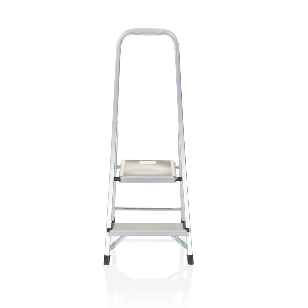 Silver aluminium Folding Ladder SOLID I with two steps and handle by hjh OFFICE – 360-degree view (front view 0°)