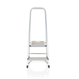 Silver aluminium Folding Ladder SOLID I with two steps and handle by hjh OFFICE – 360-degree view (front view 0°)
