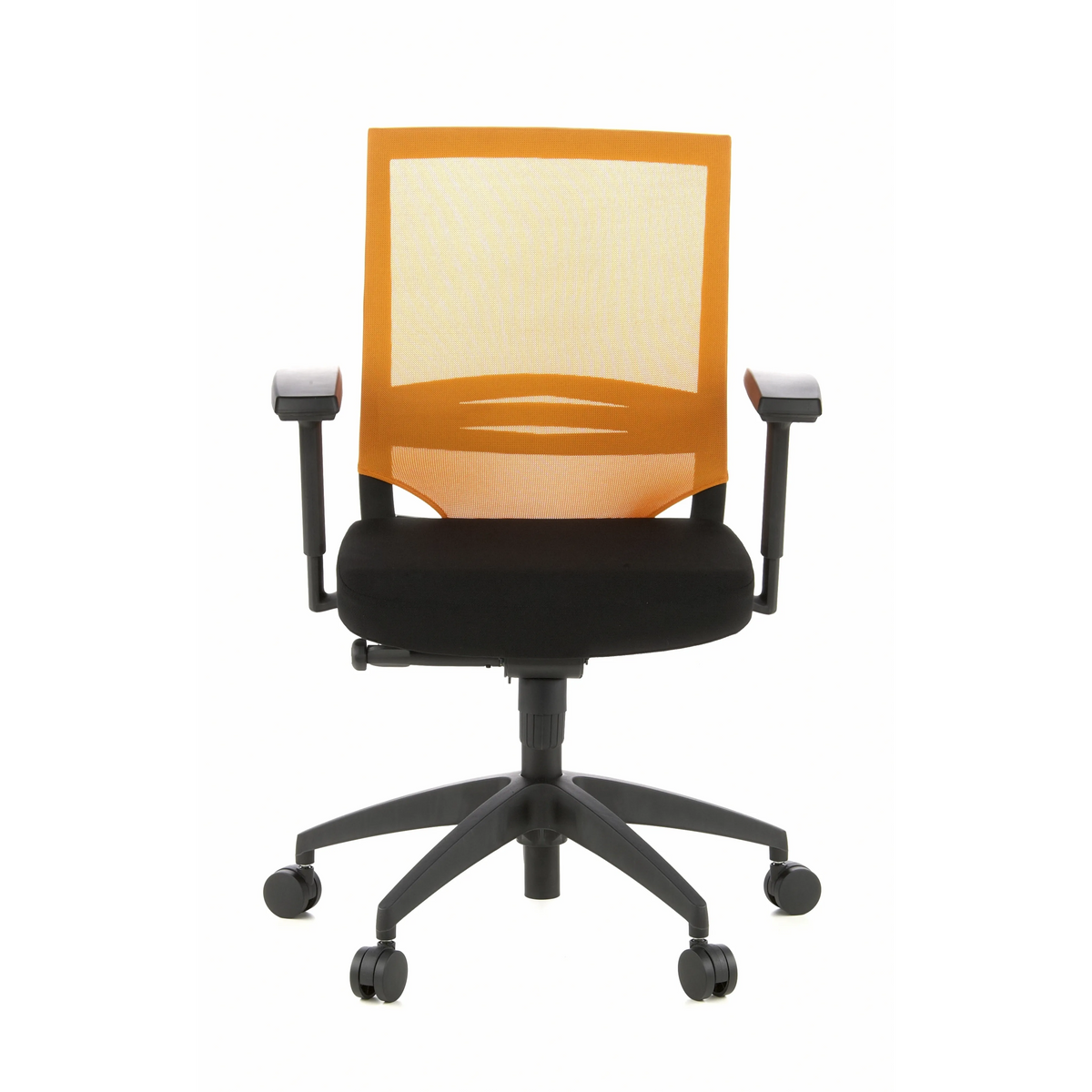 Black and orange Professional Office Chair PORTO BASE with mesh back and five-caster base by hjh OFFICE – 360-degree view (front view 0°)