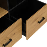 Open drawers with black handles of the AMIO H office cabinet in black and oak by hjh LIVING