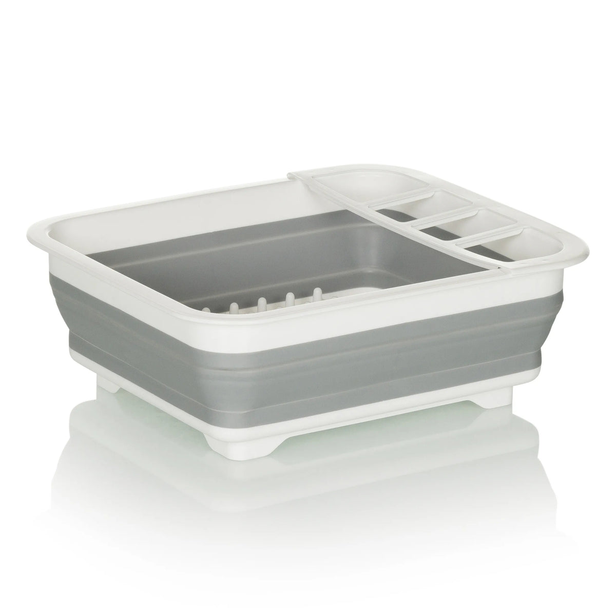 Grey-white Folding container CLEAN SIL with integrated draining grid by hjh OFFICE – 360-degree view (rear view 180°)