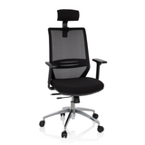 Black Professional Office Chair PROFONDO PRO with mesh back, headrest and five-caster base by hjh OFFICE – 360-degree view (front view 20°)