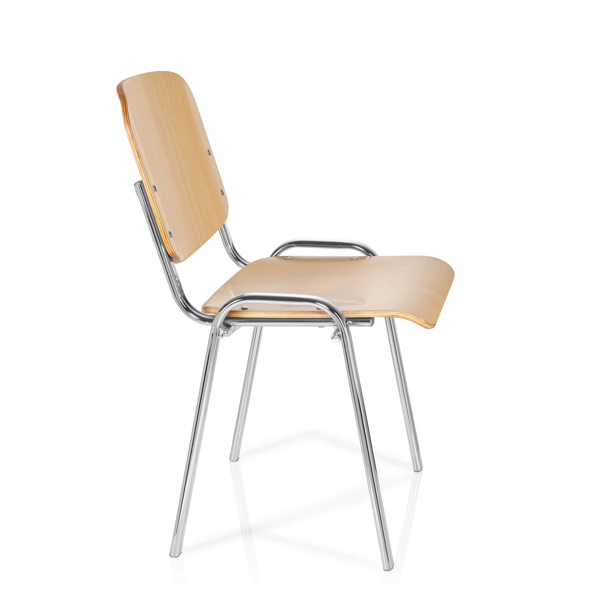 Four-legged chair XT 600 C H in beech with chrome frame by hjh OFFICE – 360-degree view (side profile 80°)