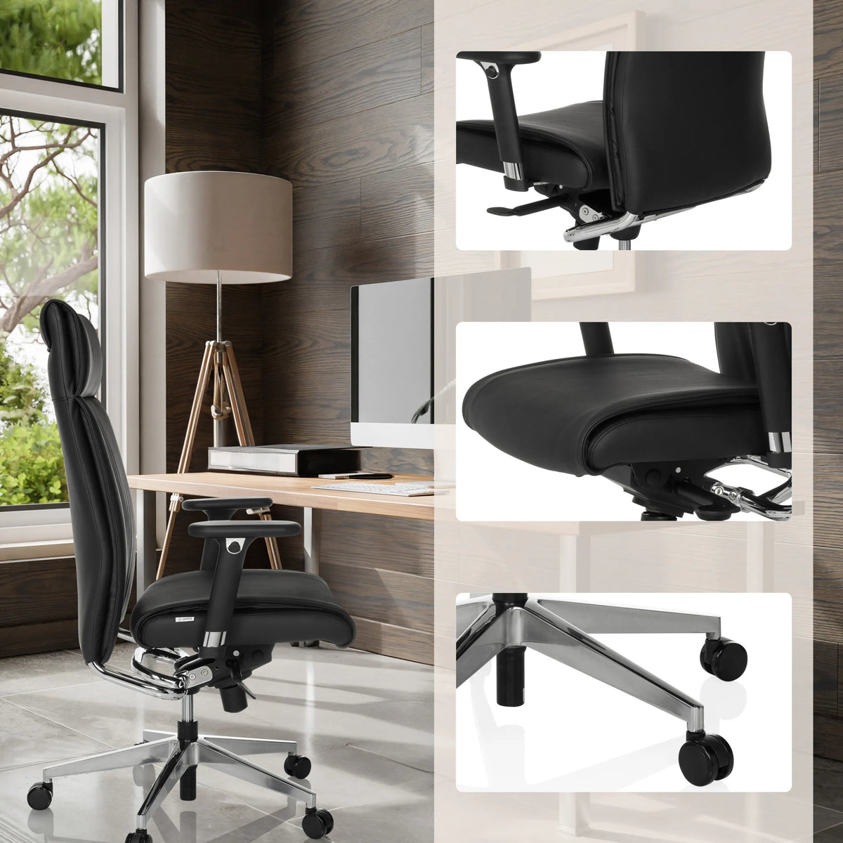 Black Professional Executive Chair CURYO with adjustable armrests and caster base in the office by hjh OFFICE