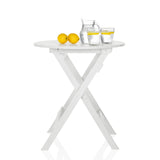 White folding table TRAVANO T with round top and X-frame by hjh LIVING