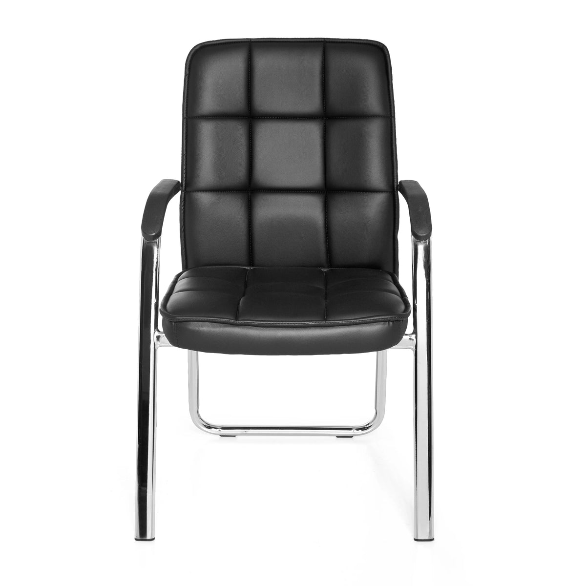 Schwarzer Besucherstuhl BORNE mit gesteppter Polsterung und Kufengestell von hjh OFFICE – 360-Grad-Ansicht (Frontansicht 0°)