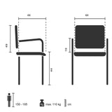 Technical drawing of the guest chair BORNE with a seat height of 44 cm by hjh OFFICE