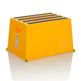 Yellow Step stool TIO-E1 with three non-slip steps by hjh OFFICE – 360-degree view (front three-quarter view 30°)