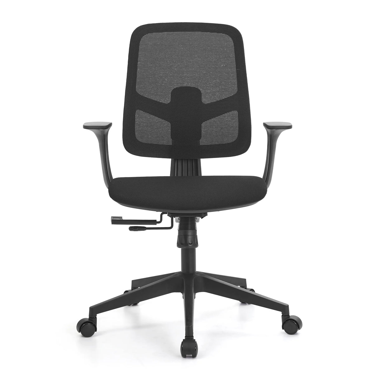 Black Home Office Chair Malio with mesh back and five-caster base by hjh OFFICE – 360-degree view (front view 0°)