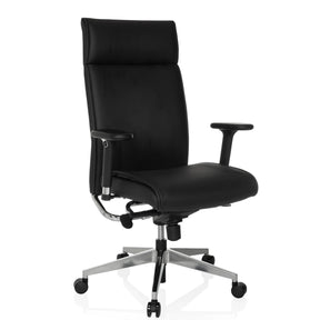 Professional Executive Chair CURYO in black with shiny metal star base and padded armrests by hjh OFFICE