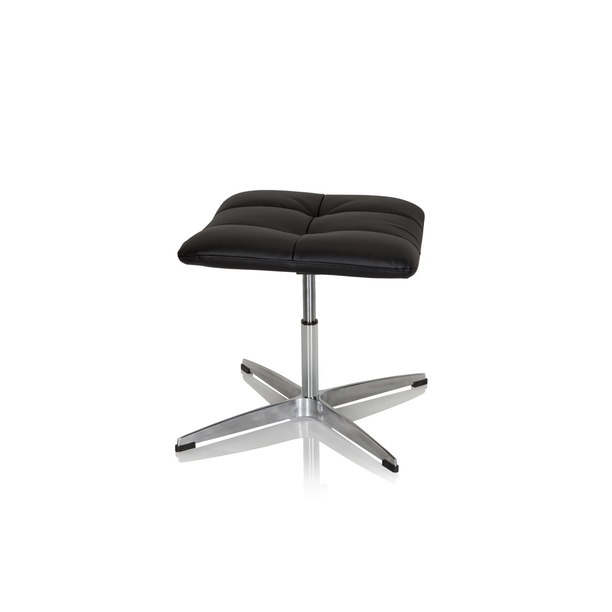 Black upholstered stool SARANTO made of faux leather with a four-star base by hjh OFFICE – 360-degree view (side profile 80°)