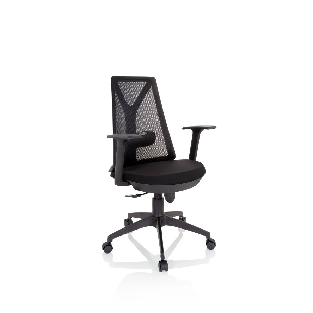 Black Home Office Chair FALUN BASIC with mesh back and five-caster base by hjh OFFICE – 360-degree view (front three-quarter view 40°)