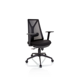 Black Home Office Chair FALUN BASIC with mesh back and five-caster base by hjh OFFICE – 360-degree view (front three-quarter view 40°)
