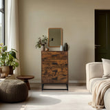Brown Chest of drawers VINSTRA with four drawers and a black metal frame by hjh LIVING