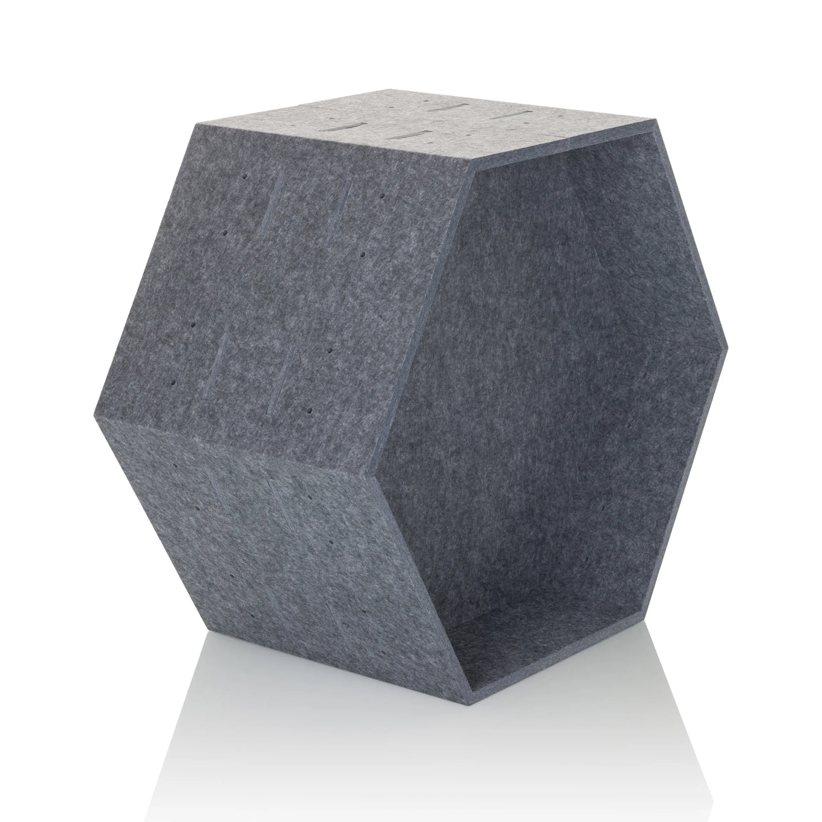 Grey hexagonal felt partition wall FLEXMIUT STORE B by hjh OFFICE – 360-degree view (front three-quarter view 45°)
