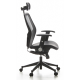 Black Professional Office ChAIR-PORT with mesh back, leather seat and five-caster base by hjh OFFICE – 360-degree view (side profile 80°)