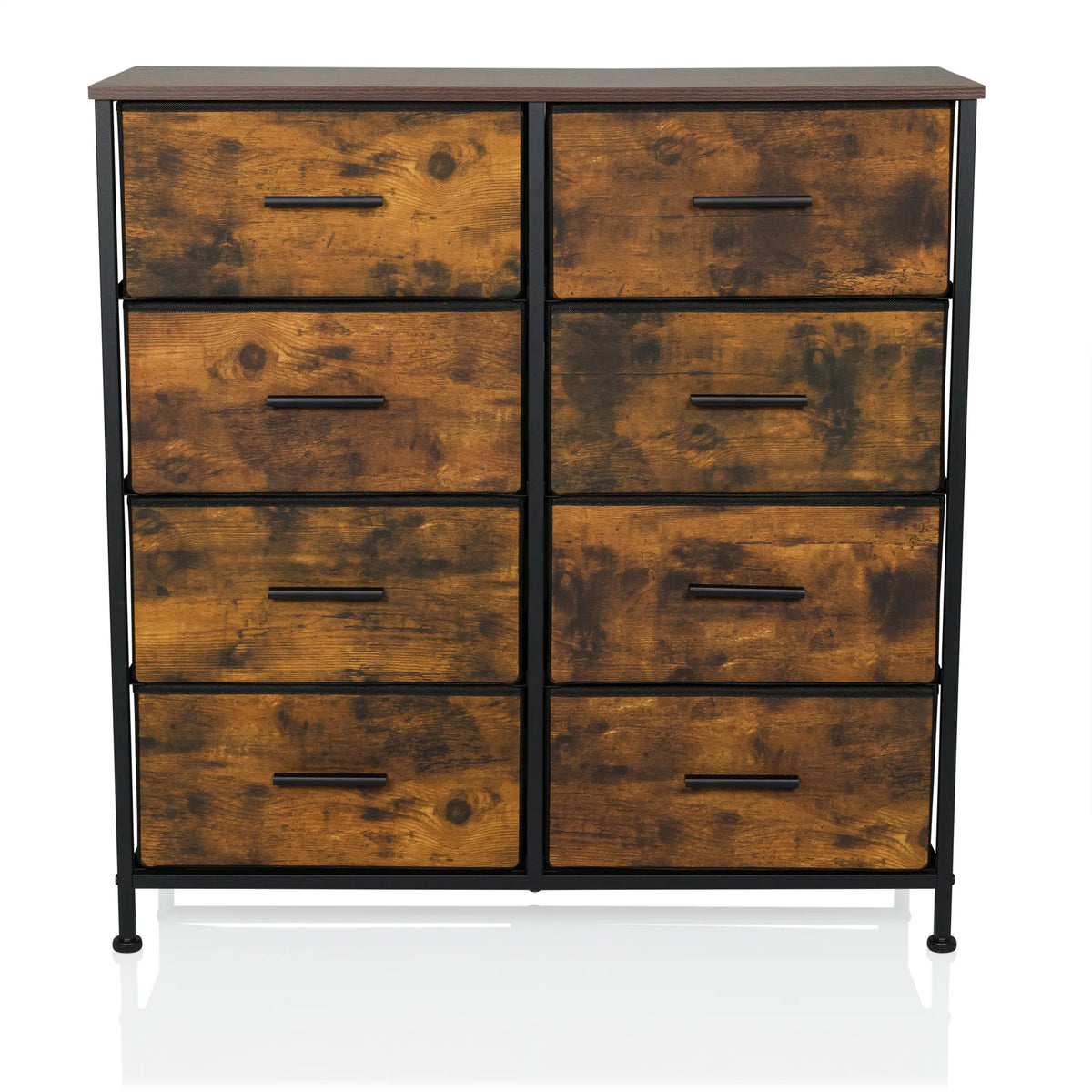 Chest of drawers RAGALA LIGHT in smoked oak with eight drawers and black metal frame by hjh LIVING – 360-degree view (front view 0°)