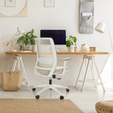 Beige Home Office Chair PROFONDO ECO W with white frame and mesh backrest by hjh OFFICE