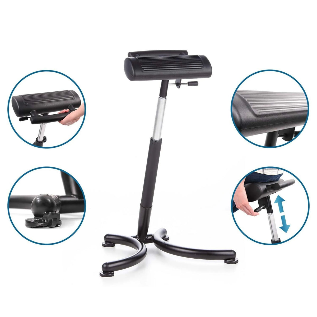 Height-adjustable black standing aid TOP WORK 30 with padded seat and base by hjh OFFICE