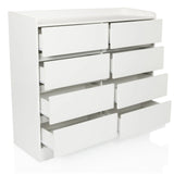 White OSOYRO chest of drawers with eight handleless drawers in two columns by hjh LIVING